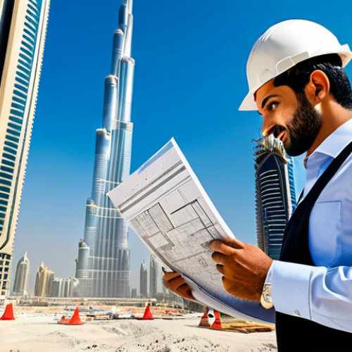 **

"A professional Arab architect, fully clothed in modest, modern business attire, reviewing blueprints on a construction site in Dubai, with the Burj Khalifa in the background. Safe for work, appropriate content, perfect anatomy, well-formed hands, professional architectural photography, family-friendly, clear details, bright daylight."

**