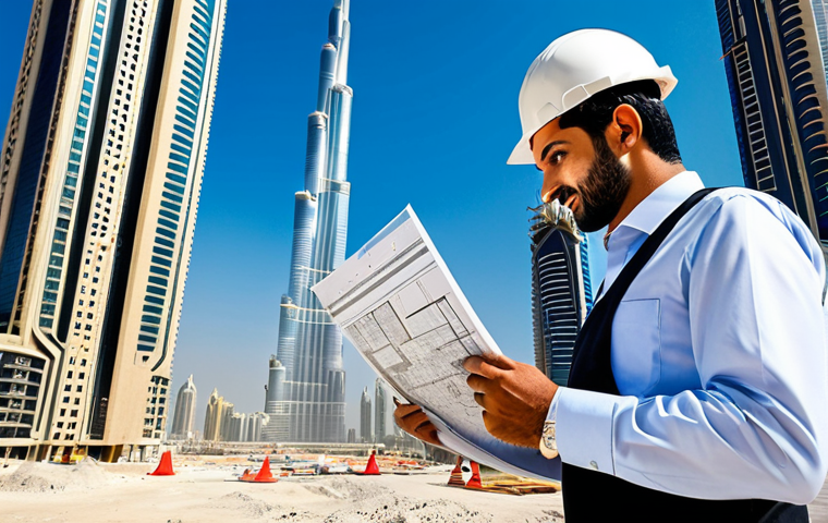 **
"A professional Arab architect, fully clothed in modest, modern business attire, reviewing blueprints on a construction site in Dubai, with the Burj Khalifa in the background. Safe for work, appropriate content, perfect anatomy, well-formed hands, professional architectural photography, family-friendly, clear details, bright daylight."
**