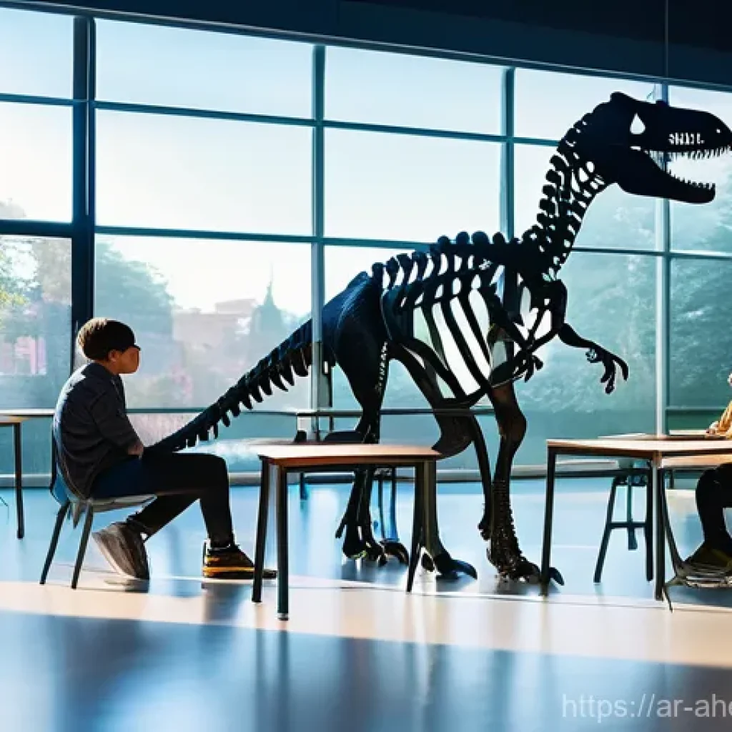 공간 컴퓨팅 기술의 정보 접근성 증대 - **Immersive Learning Experience in a Modern Classroom**
A group of five diverse teenagers, aged ...