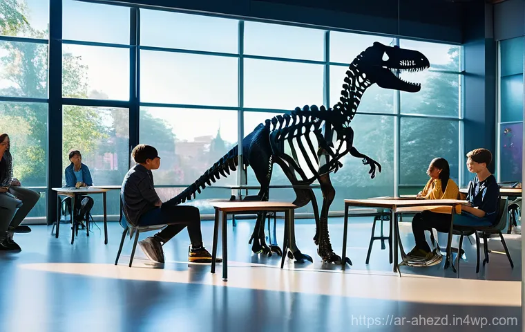 공간 컴퓨팅 기술의 정보 접근성 증대 - **Immersive Learning Experience in a Modern Classroom**
A group of five diverse teenagers, aged ...