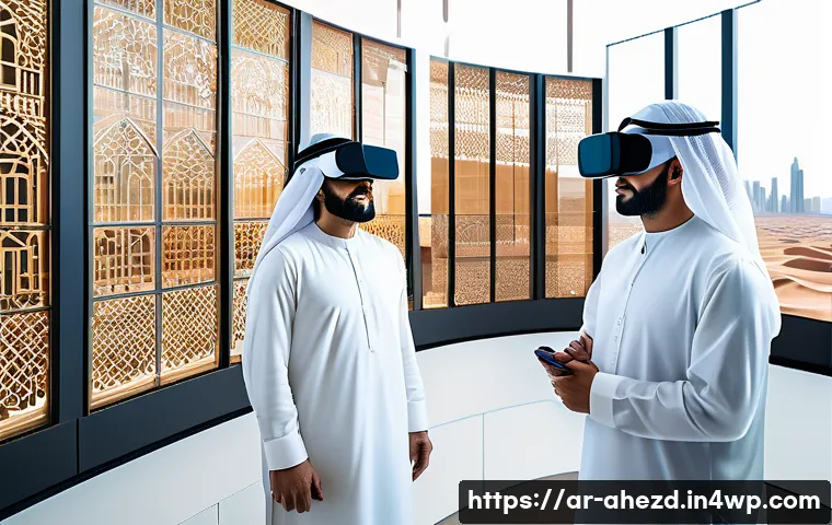공간 컴퓨팅 기술의 미래를 위한 투자 전략 - A modern Middle Eastern real estate development scene showcasing advanced spatial computing technolo...